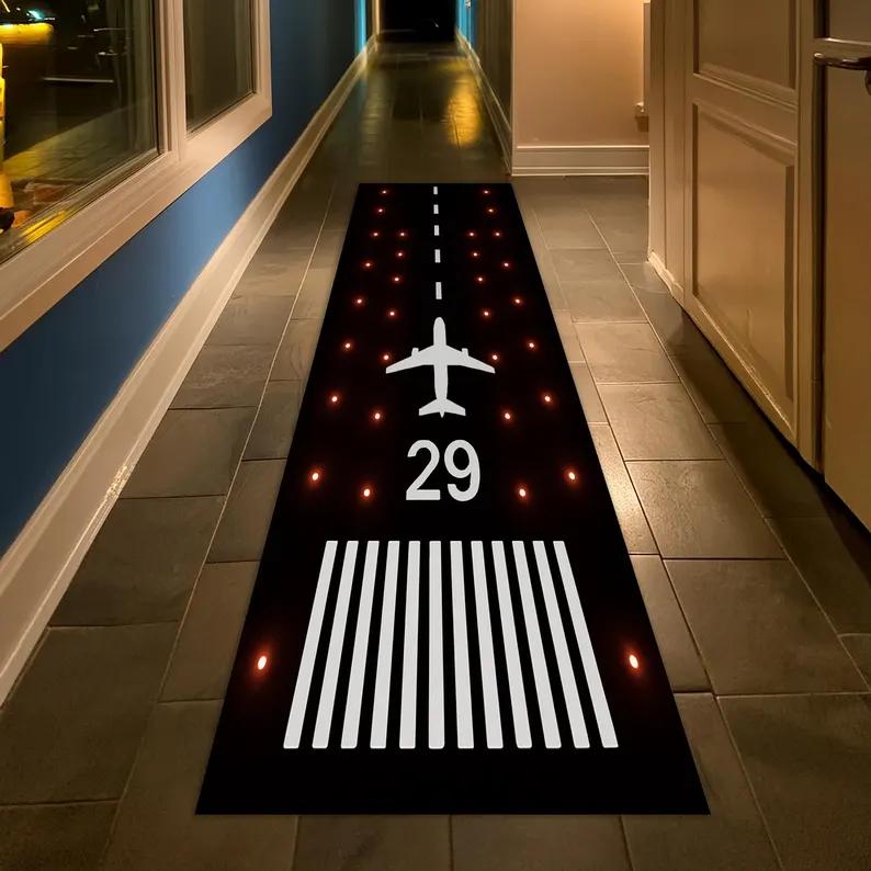 

Airplane Runway Rug Kids Room Airport Decor Non-Slip Cotton Base Living Room Bedroom Home Decoration 40X120CM