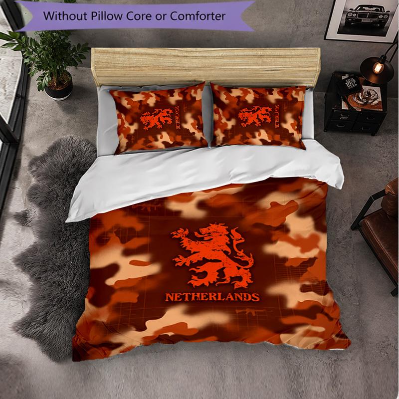 Netherlands Football Pattern 3 Pieces Bedding Set Soft Microfiber Duvet Cover with Pillow Cases for Bedroom