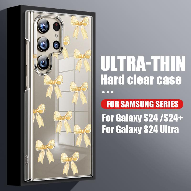 

Для Samsung S25 Ultra S24 FE S23 Plus S22 S21 A16 A55 A15 A35 чехол с бантом узор прозрачный ударопрочный тонкий прозрачный жесткий чехол для телефона из ПК Samsung A16 5G жёлтый