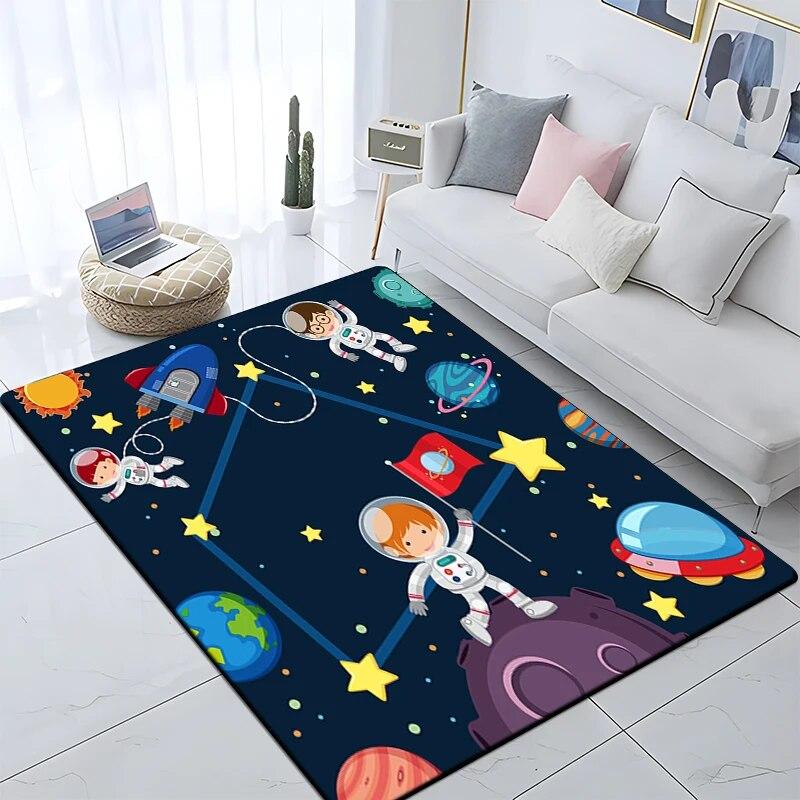 Cartoon Astronaut Children's Room Decorative Carpet Camping Cushion Play Aera Mat  Floor Mat Carpet Game Area Rug Floor Mats