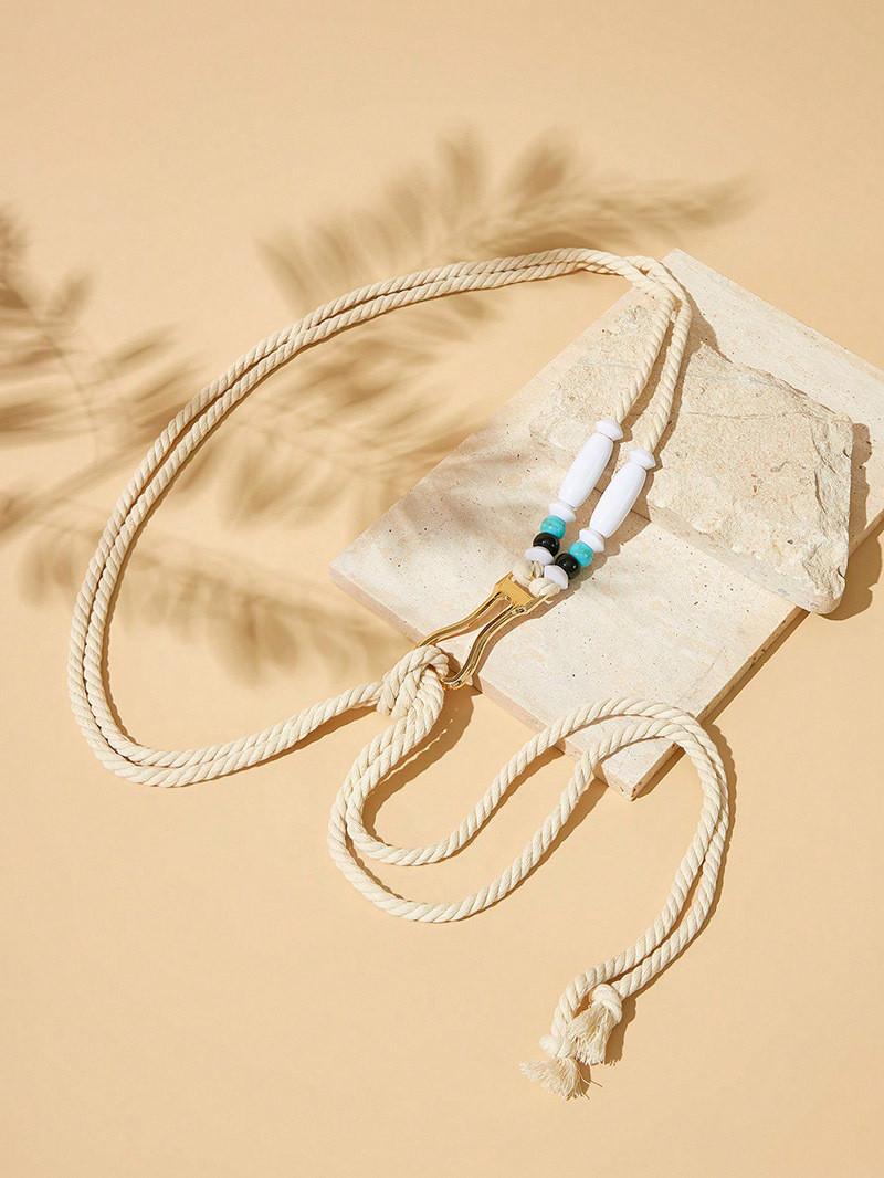 Bohemian Vintage Cotton Waist Rope With Double Ring Buckle For Artistic Looks Shape Buckle