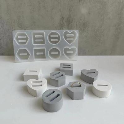 8 Holes Ring Holder Crystal Epoxy Resin Mold Round Hexagonal Love Ring Support Mirror Silicone Mold DIY Ring Display Stand Molds