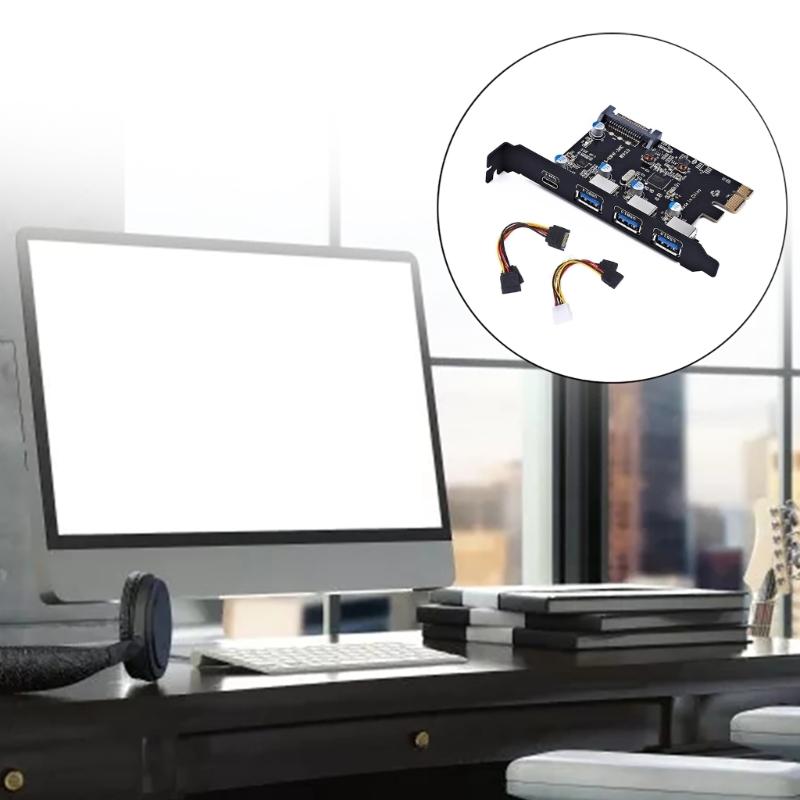 4-Port PCI-E To 1x Type-C 3x Type-A USB3.0 4-Port PCI-Express Pansion Card with Internal 19-Pin Connector