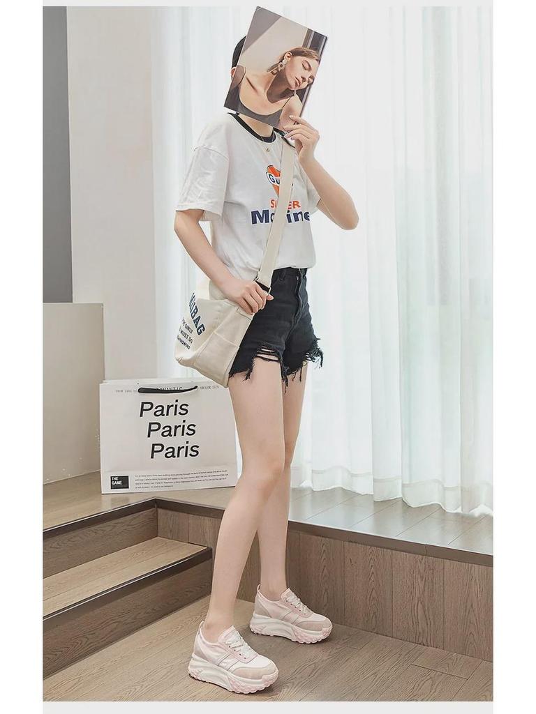 2024 Autumn Women’s Thick-Soled Dad Shoes: Height-Enhancing, Round-Toed, Breathable Casual Sneakers