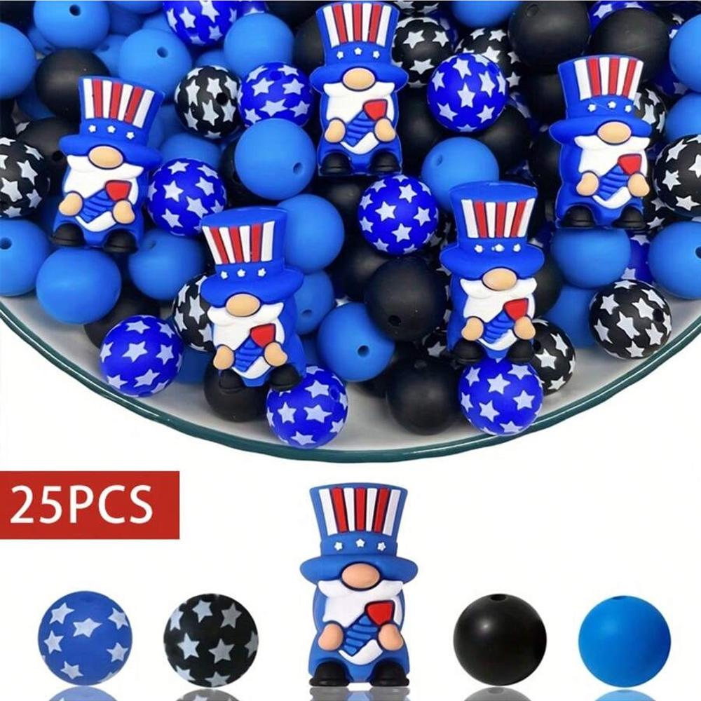 

25/47/49PCS US Independence Day silicone bead set, suitable for DIY bracelets, necklaces, pendants, etc