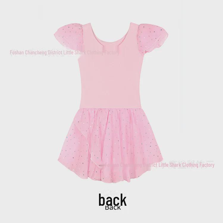 "Girls' Cotton Short-Sleeve Sequined Ballet Dance Dress"