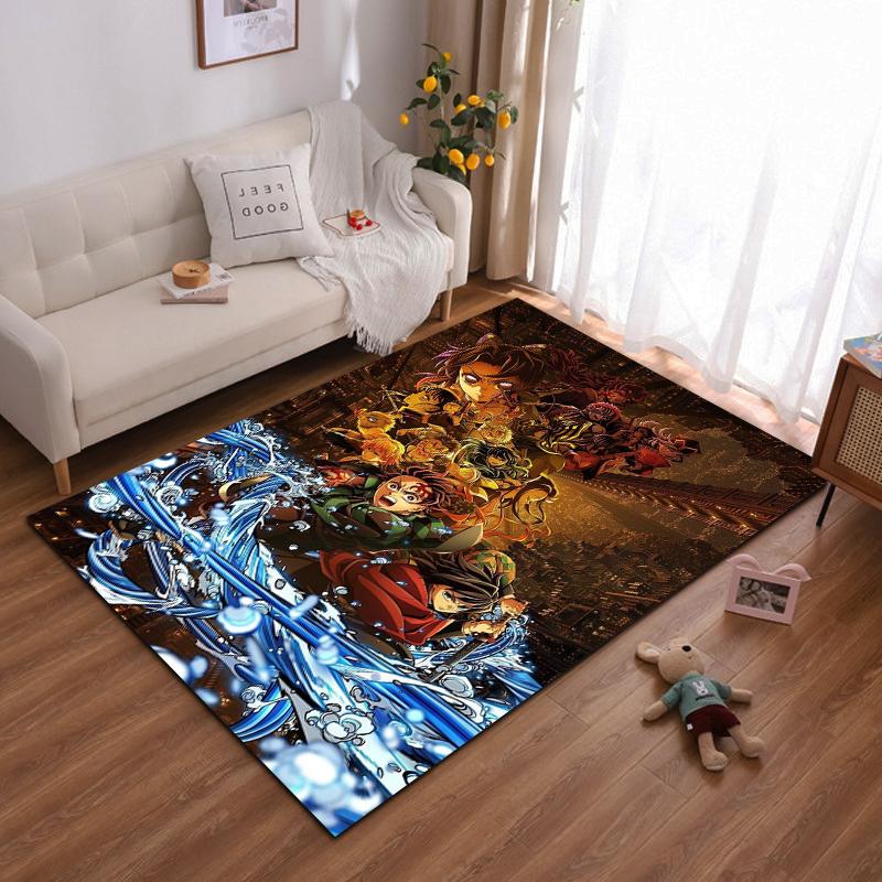 Demon Slayer Anime Characters Vibrant Art Rug Non-slip Rug Suitable for Living Room and Bedroom Sofas.