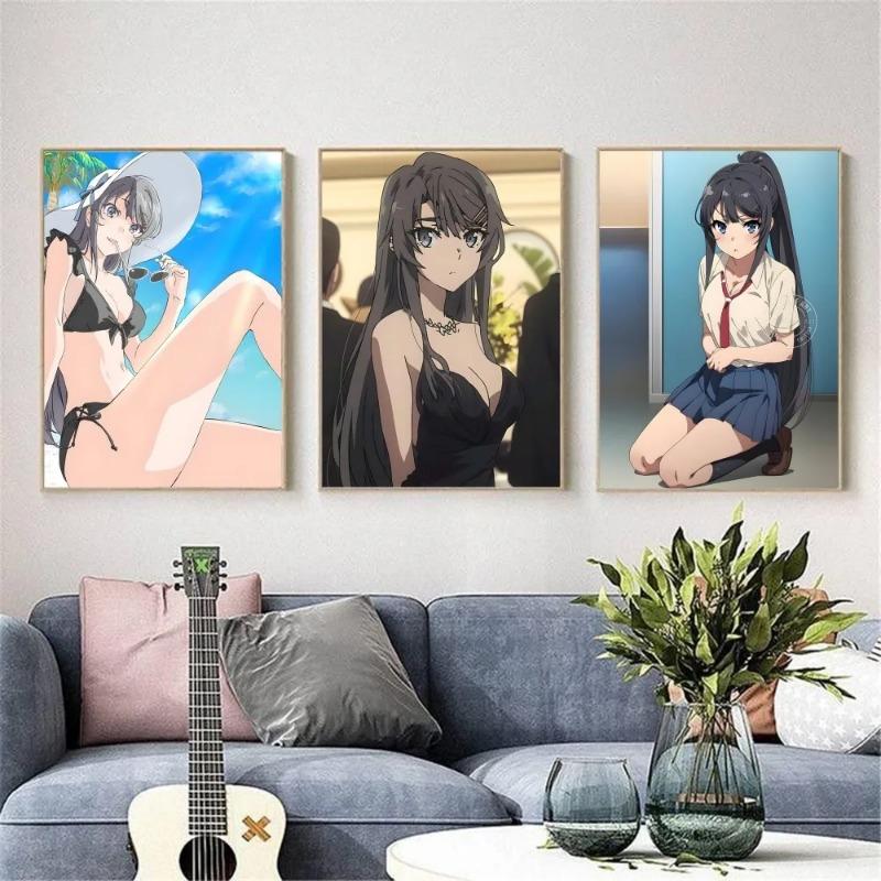 Anime Sakurajima Mai Poster HD Art Sticky Wall Waterproof Home Living Room Bedroom Bar Aesthetic Decoration