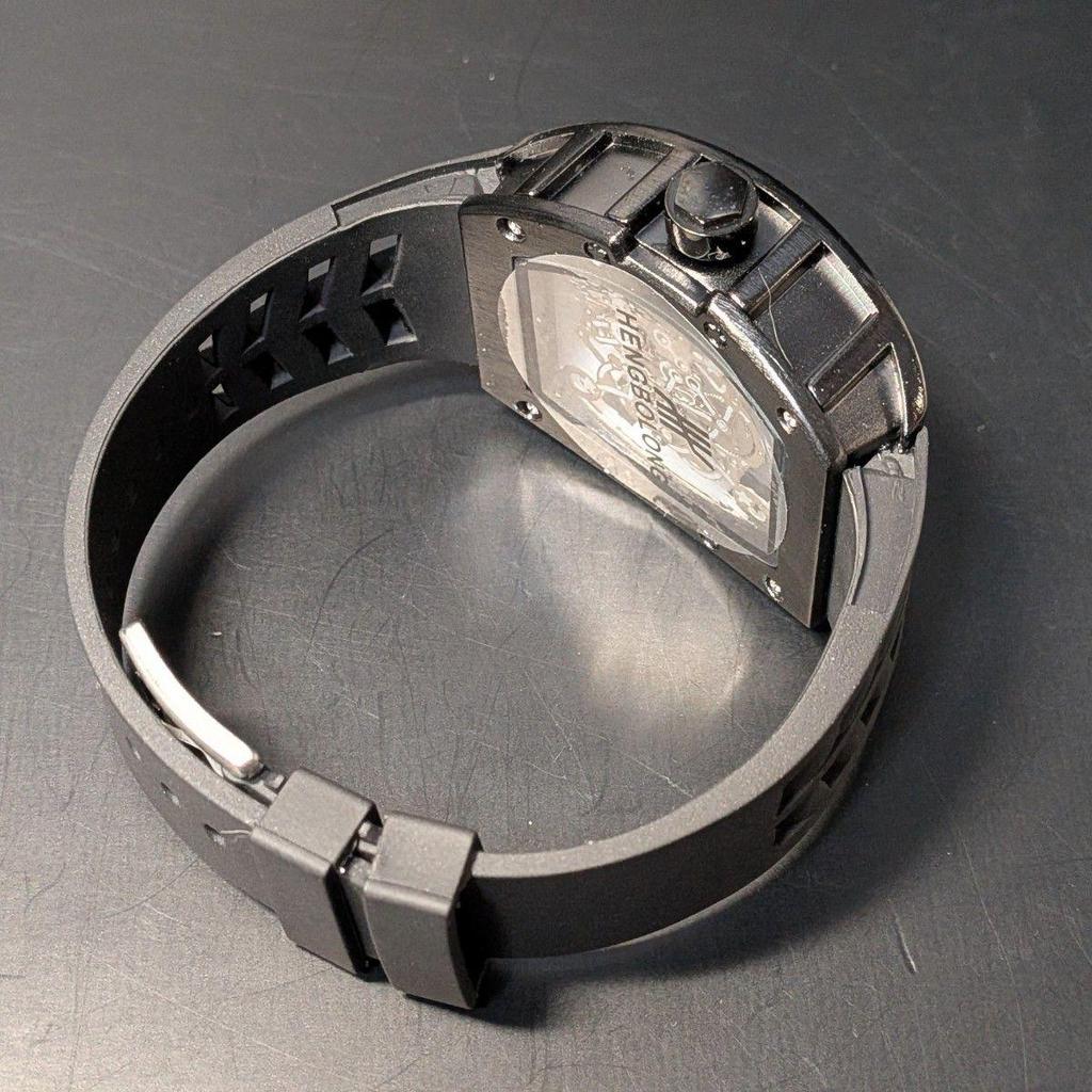 Used New Watch Richard Mille Type Quartz Homage Watch Rubber Tonneau Skeleton Black