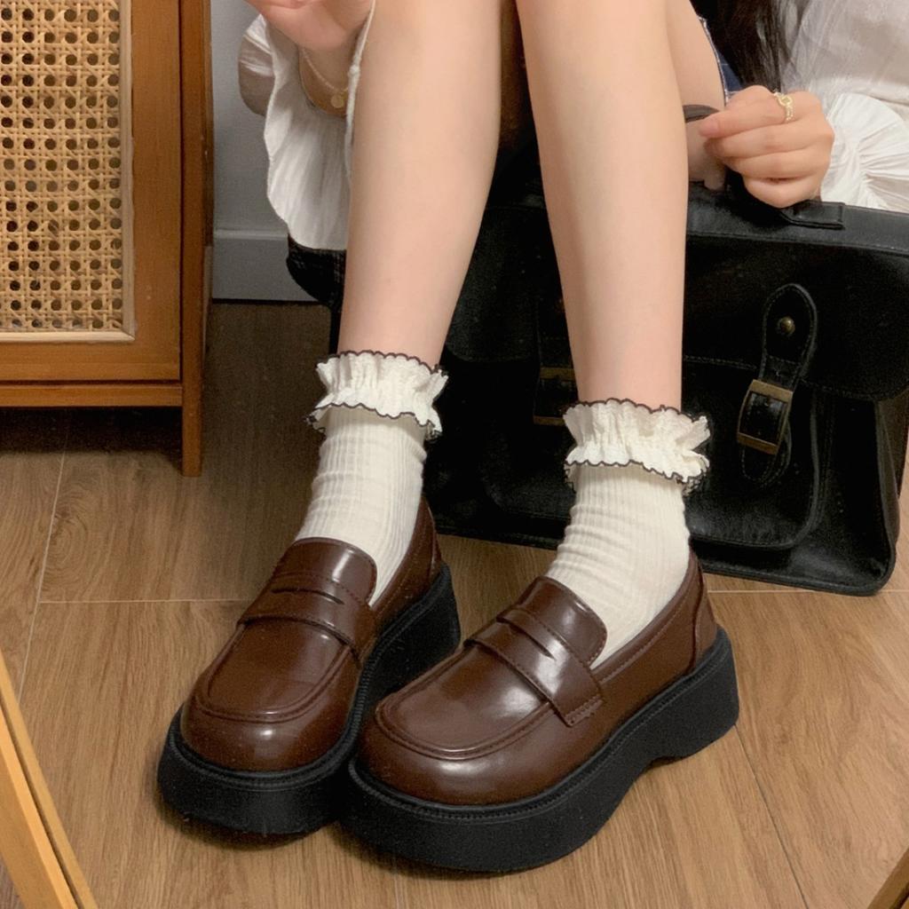 White French Hepburn style heightened platform small leather shoes women's 2025 new summer skirt soft-soled loafers