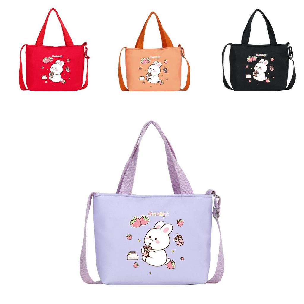Cute Cartoon Rabbit Strawberry Print Children Shoulder Canvas Bag For Daily Use