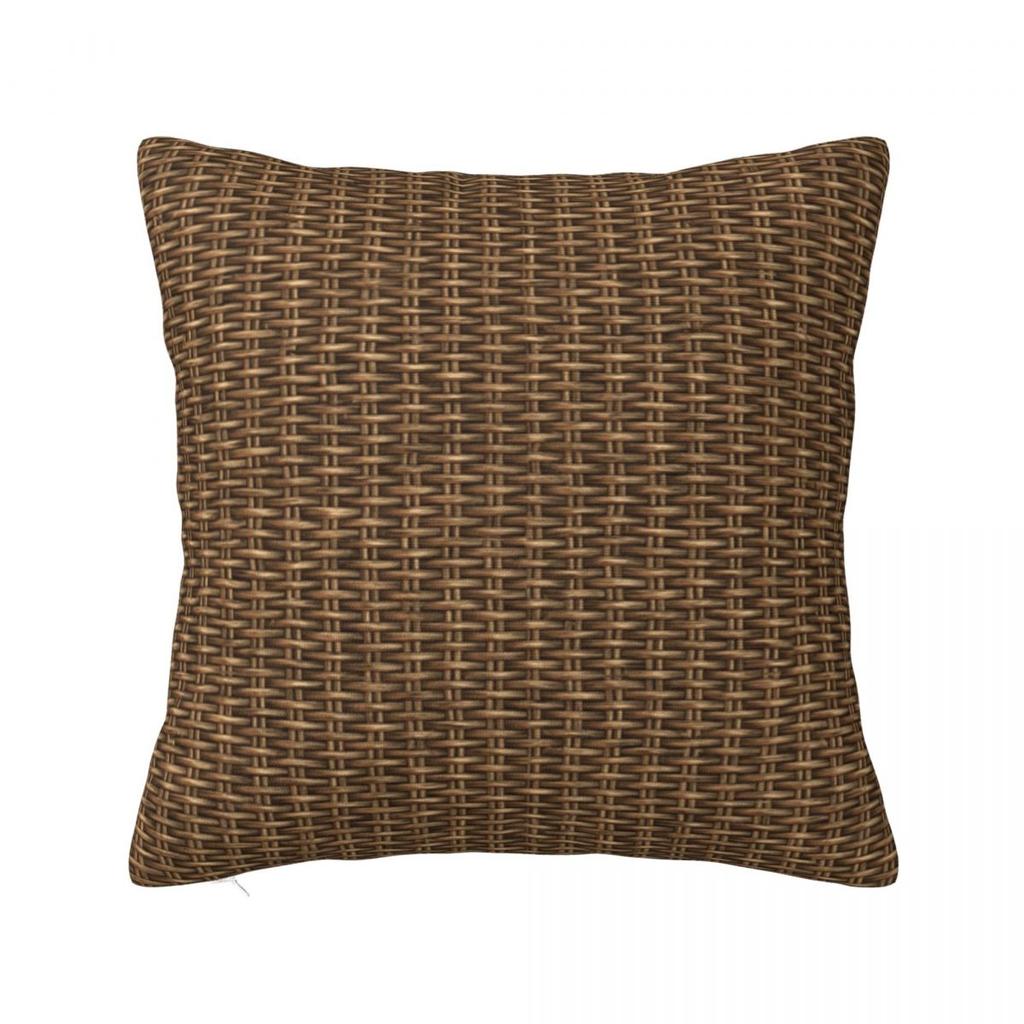 Braided Rattan Wood Wicker Square Pillowcase Cushion Cover Pillow Case Throw Pillow Cover for Home Bedroom Car