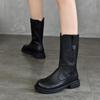 Genuine Leather Mid-Calf Rider Boots with Side Zipper, 2025 Autumn/Winter Fleece-Lined Cowhide Women's Mid-Heel Boots.