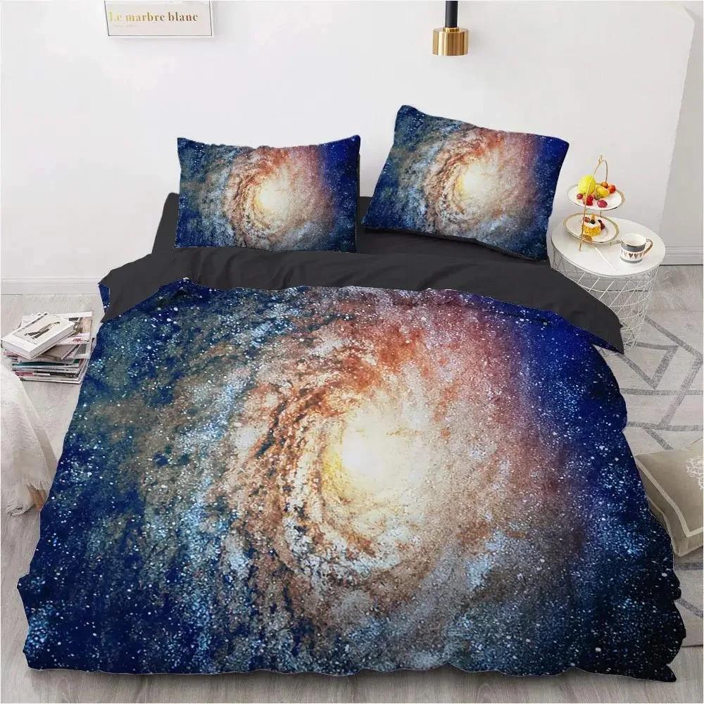 Starry Sky Night Duvet Cover Set Full Queen Size,Cute Star Bedding Sets Black Galaxy Comforter Cover Set with Pillowcases