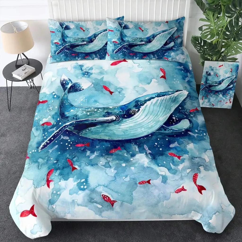 Killer Whale Nautical Ocean Whale Tie Dye Comfortable Duvet Quilt Cover Pillowcase Bedding Set Bedroom Decoration Home Textile