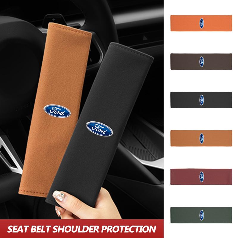 KLKR3 Suede Car Seat Belt Shoulder Guard Anti-Wear Soft Wear Resistant For Ford Focus Mk2 Mk3 Mk4 Fiesta Ranger Mondeo S-MAX Kuga