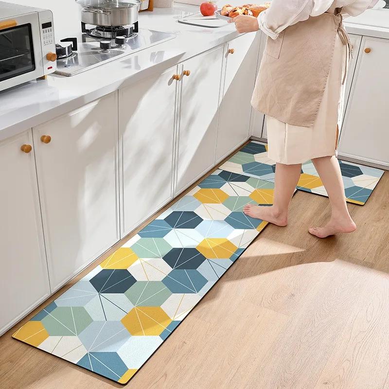 Kitchen Long Carpet Leather Non-slip Waterproof Easy To Care Floor Mat Nordic Style Modern Home Decoration Floor Protection Rugs