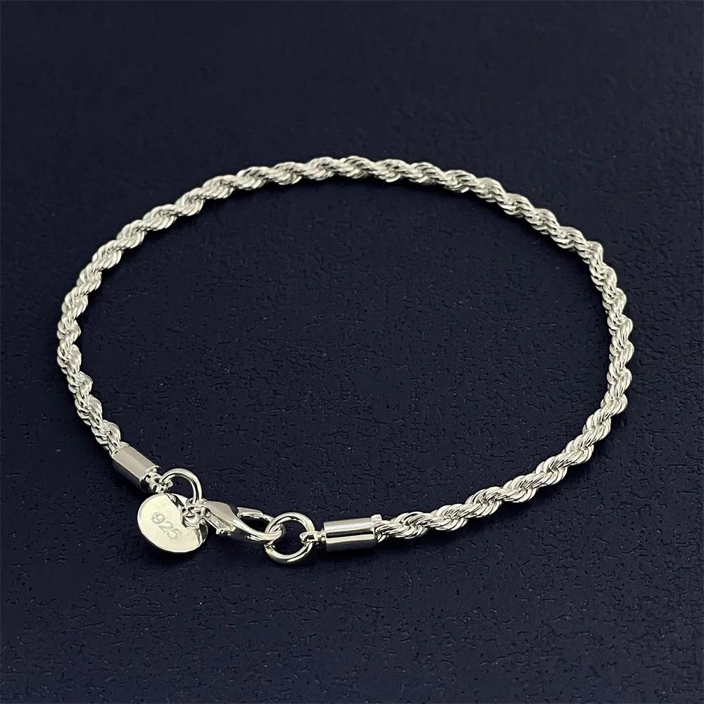 925 Silver Bracelet 3MM Twisted Rope Exquisite Ladies Fashion Wedding Party Gift Jewelry