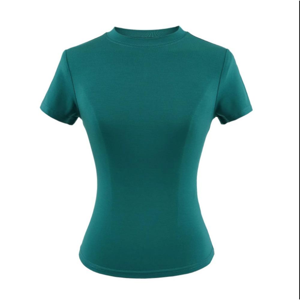 Summer New Spice Girls Solid Kardashian Same Round Neck Slim Fit Short Bottomed Shirt Basic Short Sleeve T-shirt