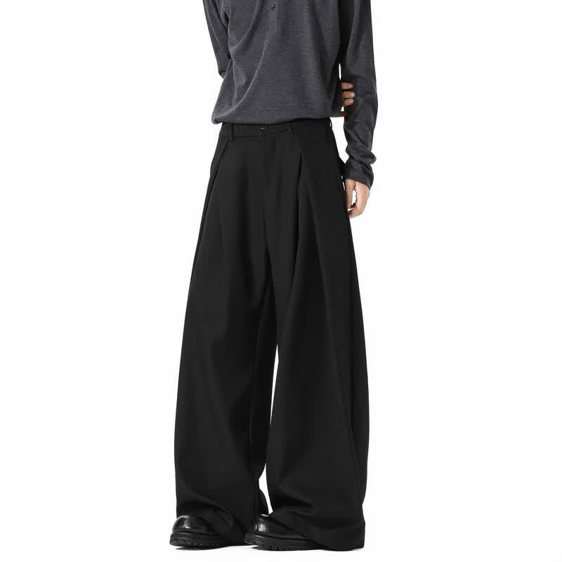 Retro Pleated Wide-Leg Trousers