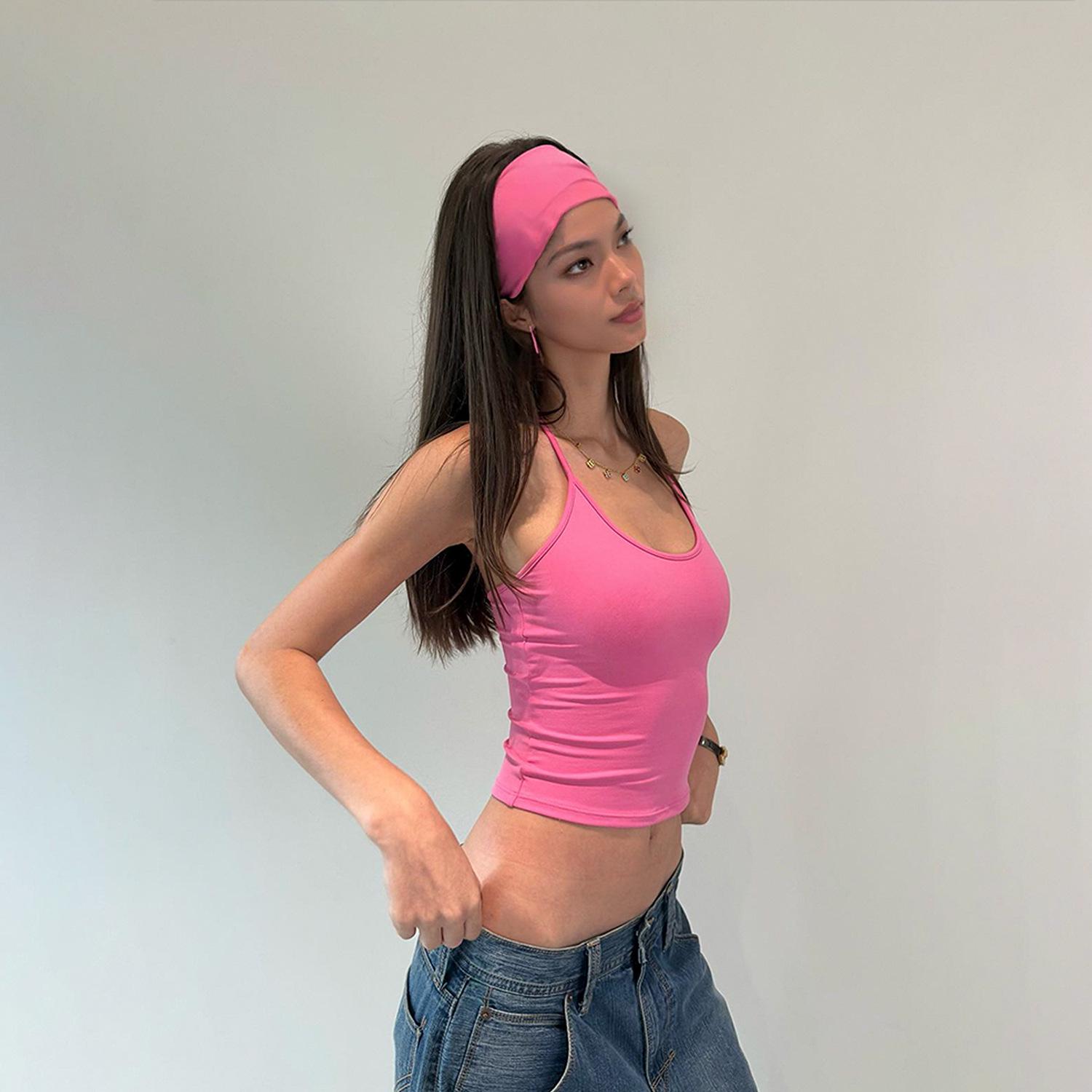 

В наличии Спортивный жилет-майка с открытой спиной и присборенной талией - Сексуальный стиль женский топ Extra Small барби розовый