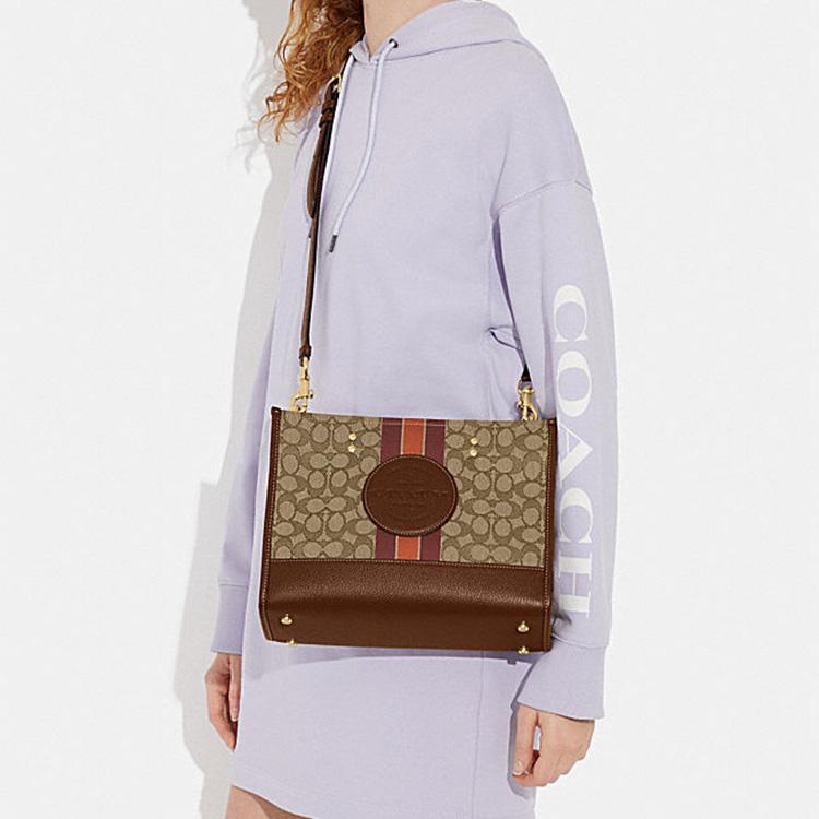 Coach Dempsey 29 Letter Logo Striped Classic Monogram Snap Fabric With Leather Tote Bag Shopping Handbag Shoulder Crossbody Bag Large C8448-IMVGB