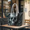 Gothic Skull Print Shoulder Bag Dark Style Casual Tote Purse Skull Floral Pattern Carryall