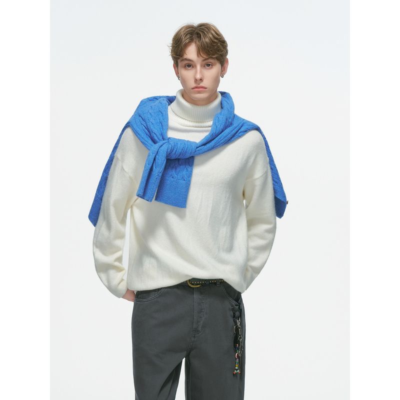 Dream Made Minimalist Turtleneck Sweater for Men, Autumn and Winter Thickened Base Layer Knitwear with Arctic Velvet