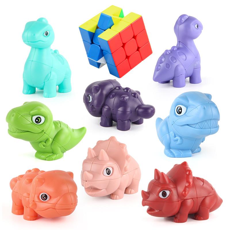 Children'S Science And Education Puzzle Dinosaur Rubik'S Cube 2-In-1 Set, Smooth Rotating Third-Order Cartoon Animal Rubik'S Cube Toy