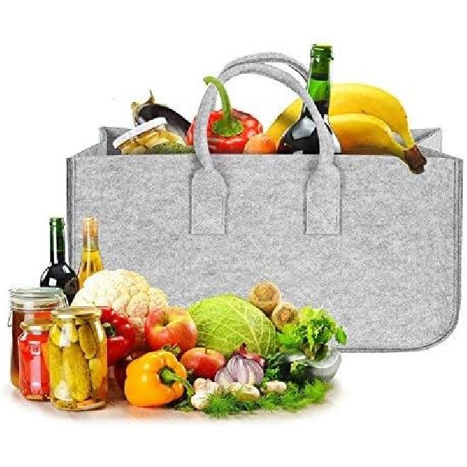 Firewood Log Carrier Tote Bag, HomeYoo Felt Foldable Firewood Holder Basket, Large Capacity Fireplace Wood Stove Accessories with Handle (Grey)