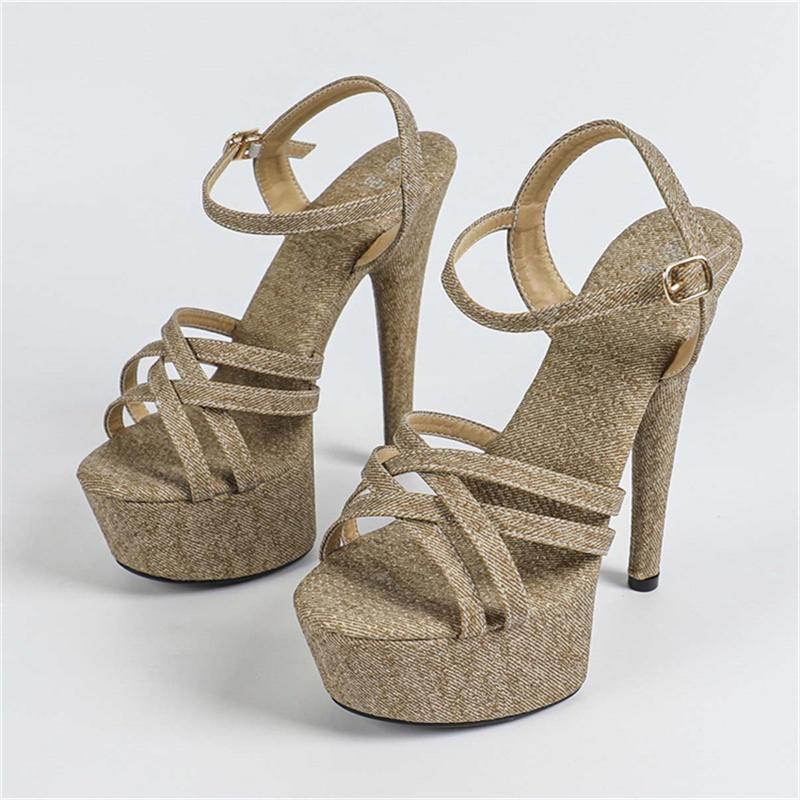 Eilyken New Denim Narrow Band Buckle Strap Women Sandals Summer Open Toe Stiletto High Heels Stripper Party Shoes