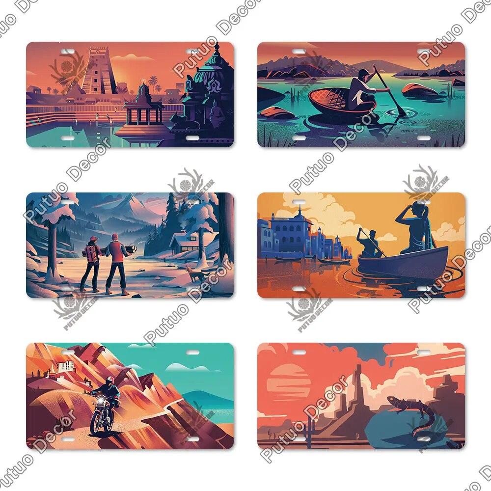 Putuo Decor Ilustrace SPZ Plechová cedule Plaketa Kovová dekorativní deska do auta Dveře do obývacího pokoje Domácí nástěnná dekorace