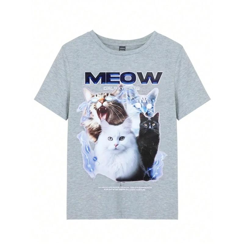 Women T-Shirt Vintage Funny Cats Printing Short Sleeve Teessummer Street Fashion Tops O-Neck Loose Female Clothes Shirt