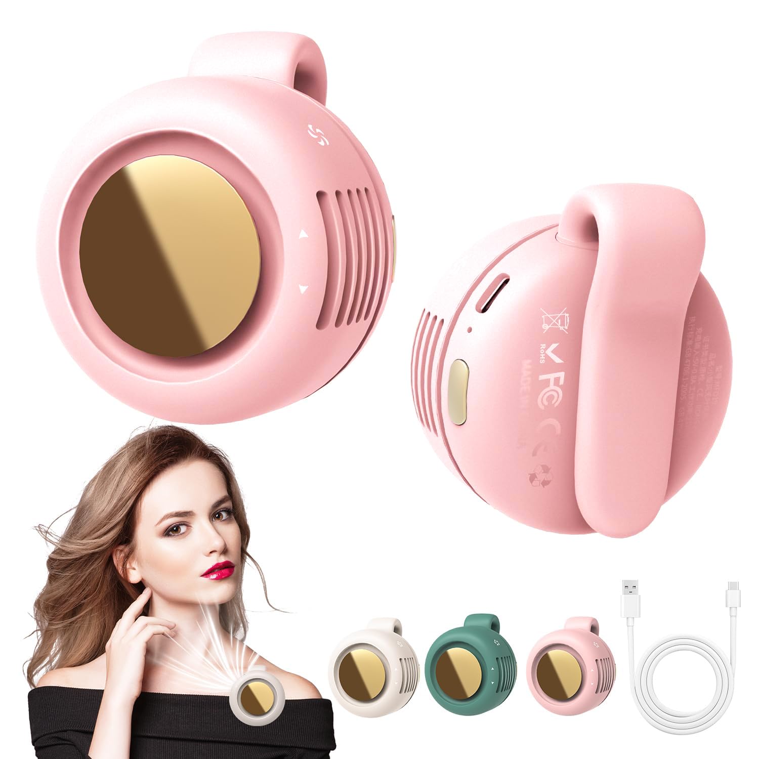 

Portable quiet mini bladeless fan clip, small fan clip for clothes and waist, three-speed adjustable hanging cyclone fan