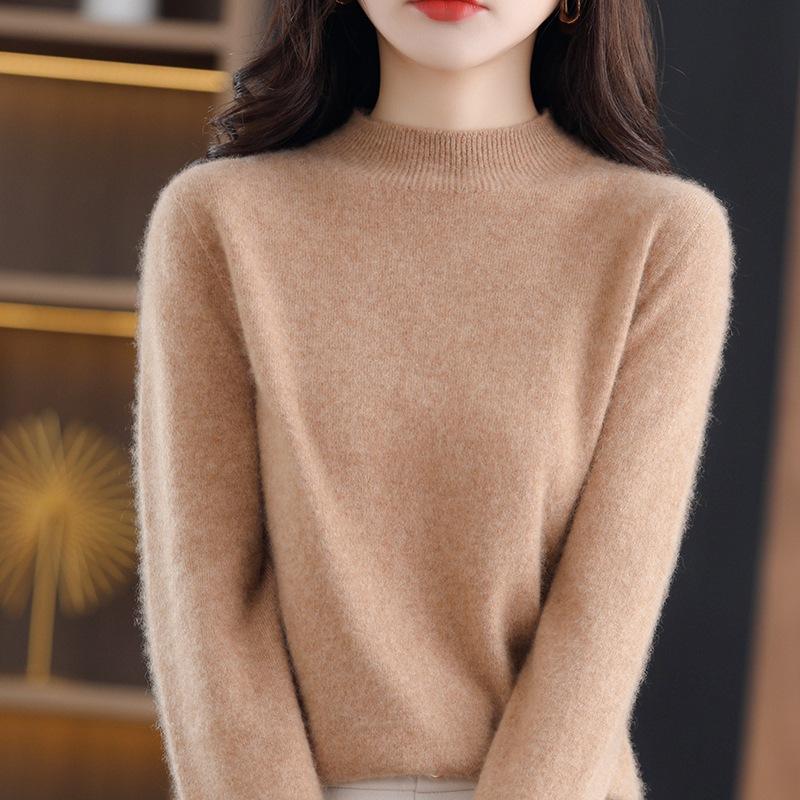 Women's Autumn New Woolen Sweater Women's Half High Neck Lined Readymade Knitwear Loose and Slim Sweater Underlay