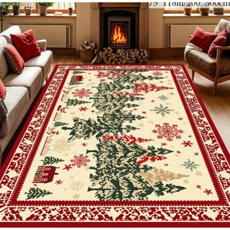 1pc Christmas Tree Area Rug with Christmas Tree Patterned Christmas Floor Mats Large Size Mats for Terrace Home Decoration Rugs