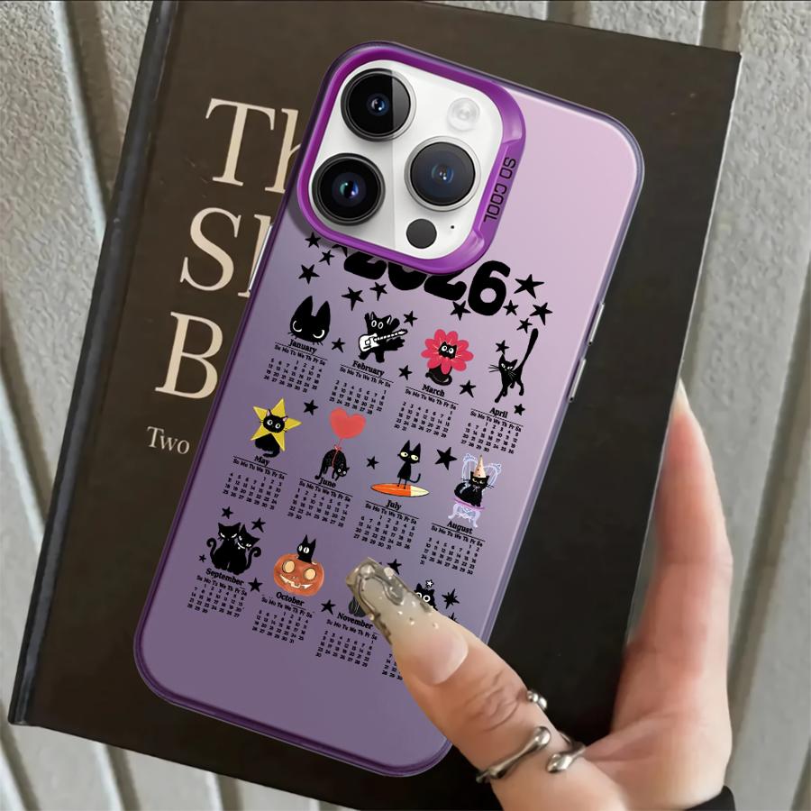 

Back Phone Cover Case for iPhone 17 Pro Max 15 Plus 13 Pro XS Air XR 12 11 16 14 Cartoon Calendar Cat iPhone 12
