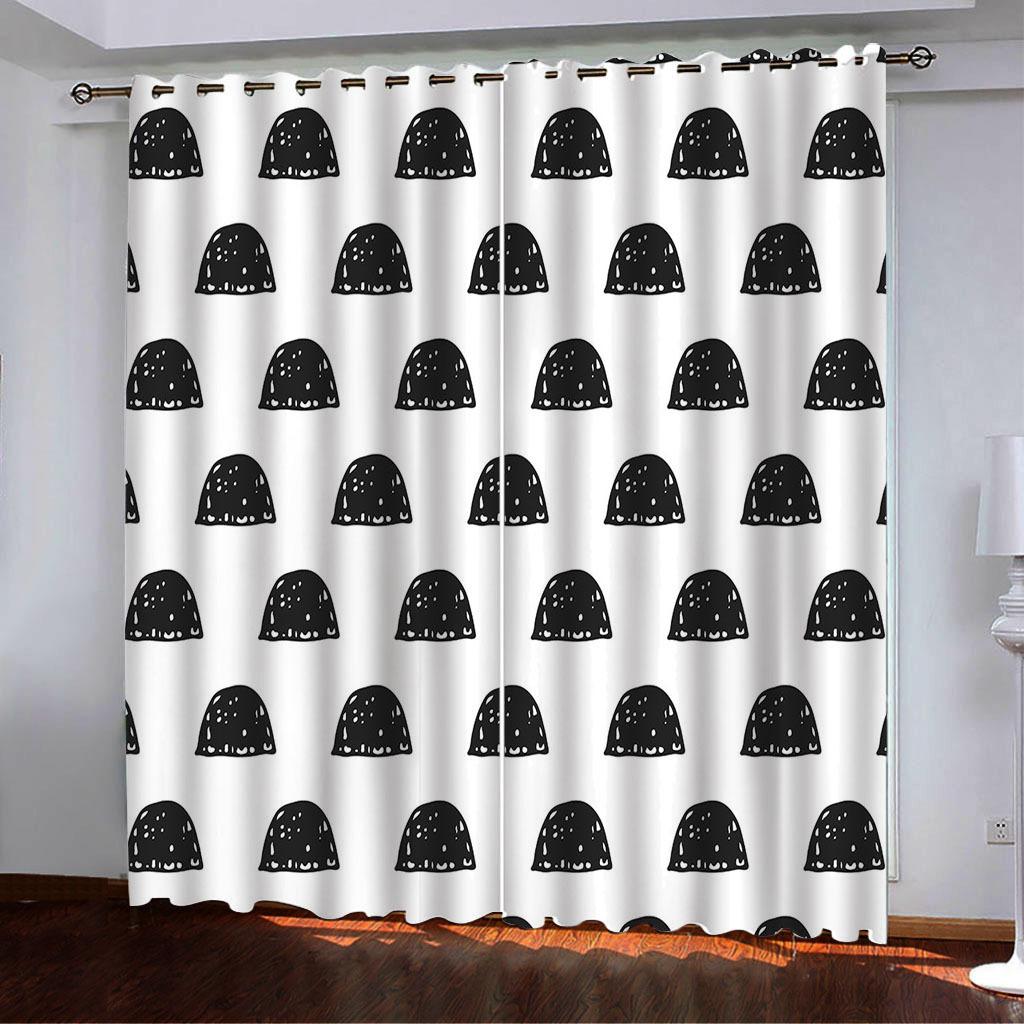 Curtains Black And White Simple Wind 3D Digital Printing High Density Blackout Curtains