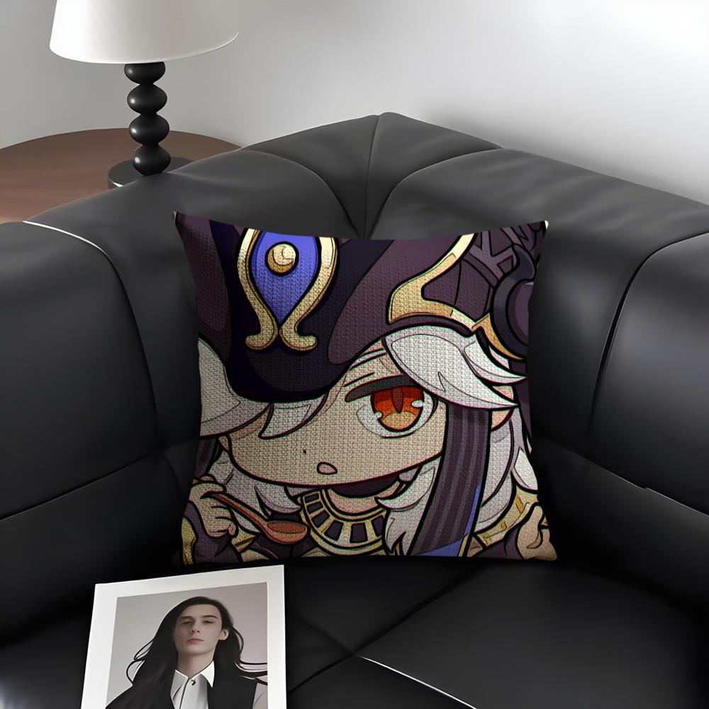 Cyno Cute Genshin Impact Cushion Cover Natural Linen Organic Fabric Double-Sided Printing Sofa Home Decor Gift Pillow Case