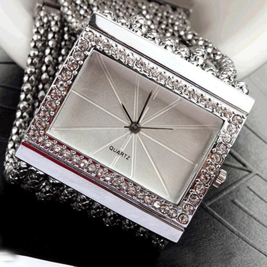 New Fashion Quartz Women's Silver Tone Band Rhinestone Bangle Bracelet Watch