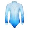 Mens Figure Skating Bodysuit Gradient Color Rhinestones Mock Neck Long Back Zipper One Piece Leotard