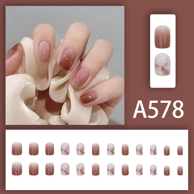 Winter fresh and simple pure lust style bride dance wear nails rainbow love rose fake nails