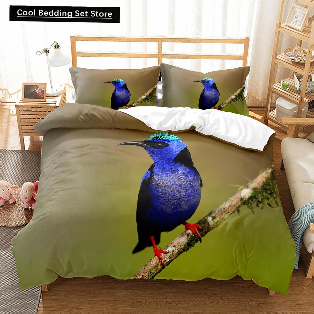 Red Rare Birds King Queen Duvet Cover Tropical Flying Animals Bedding Set Wildlife Quilt Cover 2/3Pcs Polyester Comforter Cover