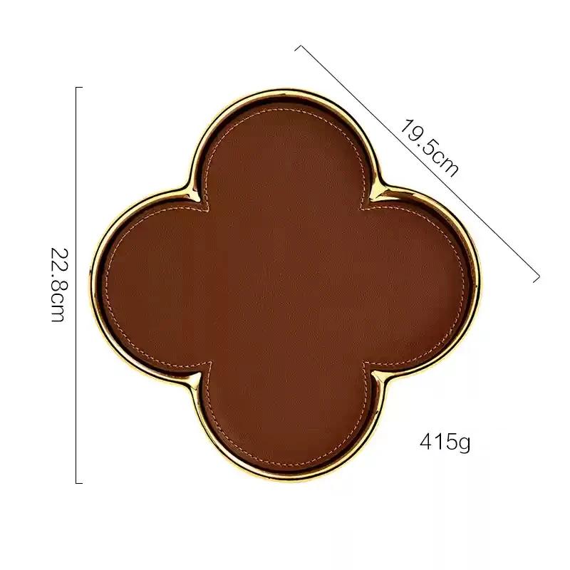 AhunderJiaz Light Luxury Ceramic Leather Storage Tray Desktop Jewelry Clover Display Tray Living Room Home Decoration