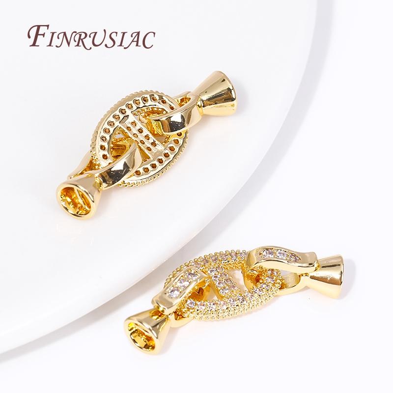 18K Gold Plated Inlay Zircon Fastener Clasp Connectors Fashion Pig Snout Shape Bracelet Clasps DIY Jewelry Making Supplies