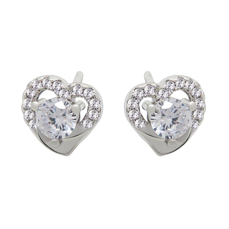 Premium Daily Versatile Jewelry Sterling Silver Femininity Heart-Shaped Earrings Zircon Love Earrings