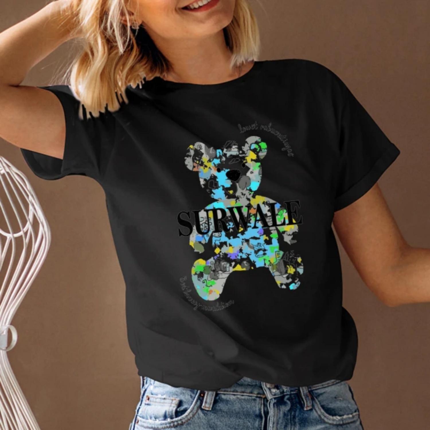 Women s T-Shirt Short Sleeve Round Neck Summer Graphic Tee Trendy Survivor Print Fast Ship S чёрный