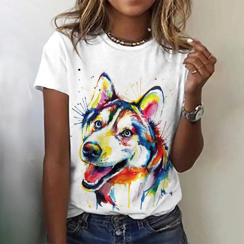 Summer Round Neck 3D Simple Print Top Fashionable Casual Short Sleeved Women's T-shirts