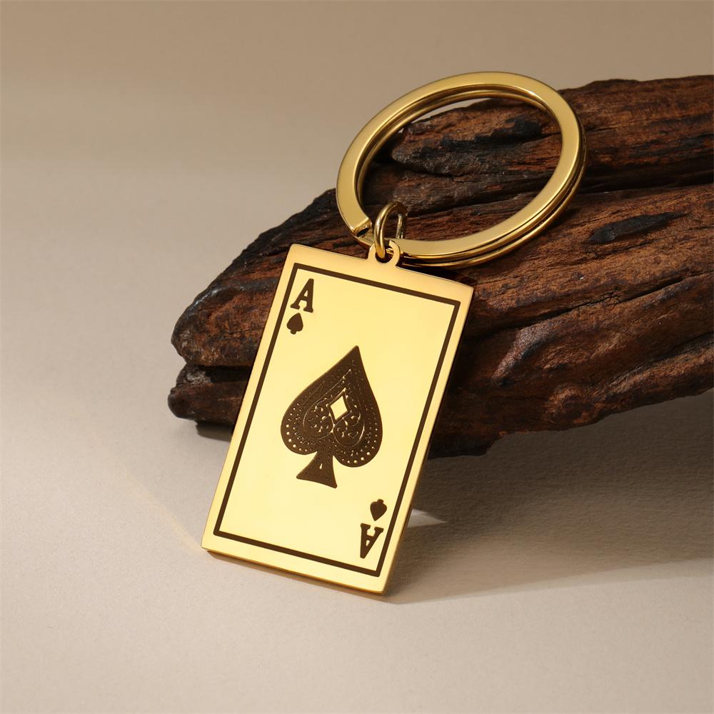 EUEAVAN Punk Lucky Ace of Spades Keychain Stainless Steel Square Poker A Card Pendant Keyring Good Fortune Hip-hop Jewelry Gifts