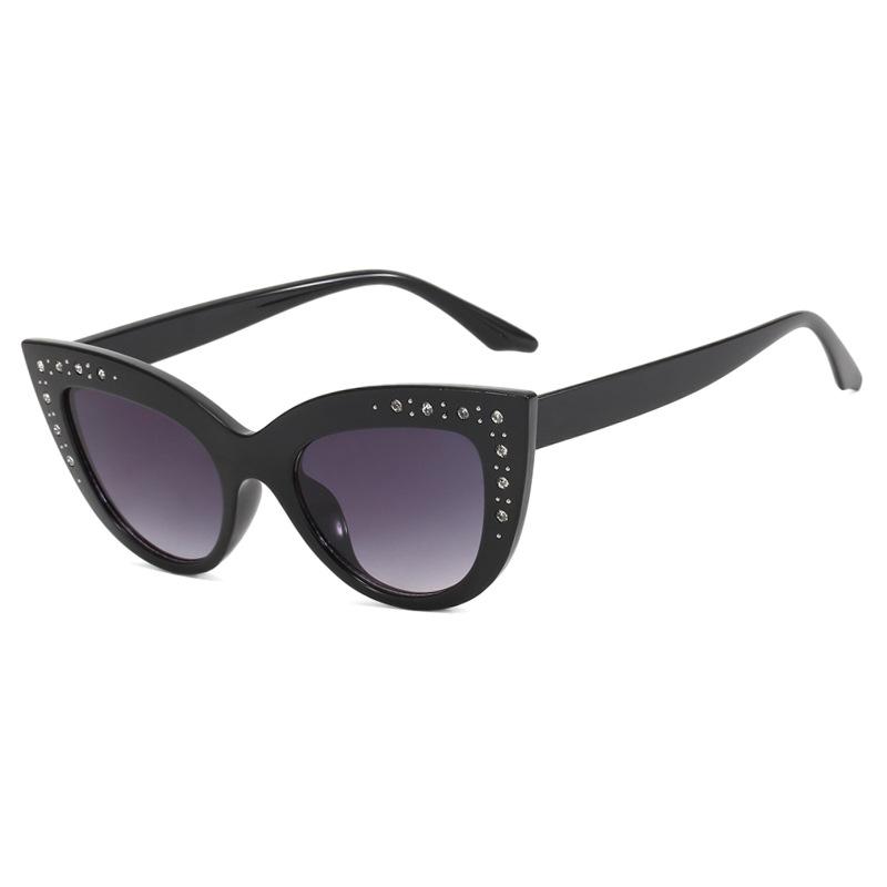 Diamond-encrusted cat's eye sunglasses, new European and American fashion sunglasses, women's trendy personality sunglasses, concave shape
